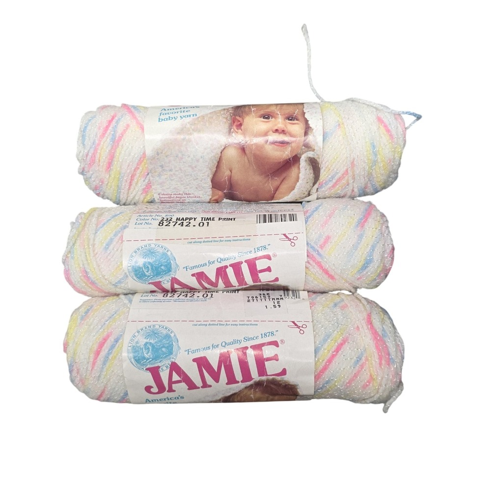 Lion Brand Jamie Baby Yarn 3 Skeins 170 Yd Happy Time Print Pastel Multicolor